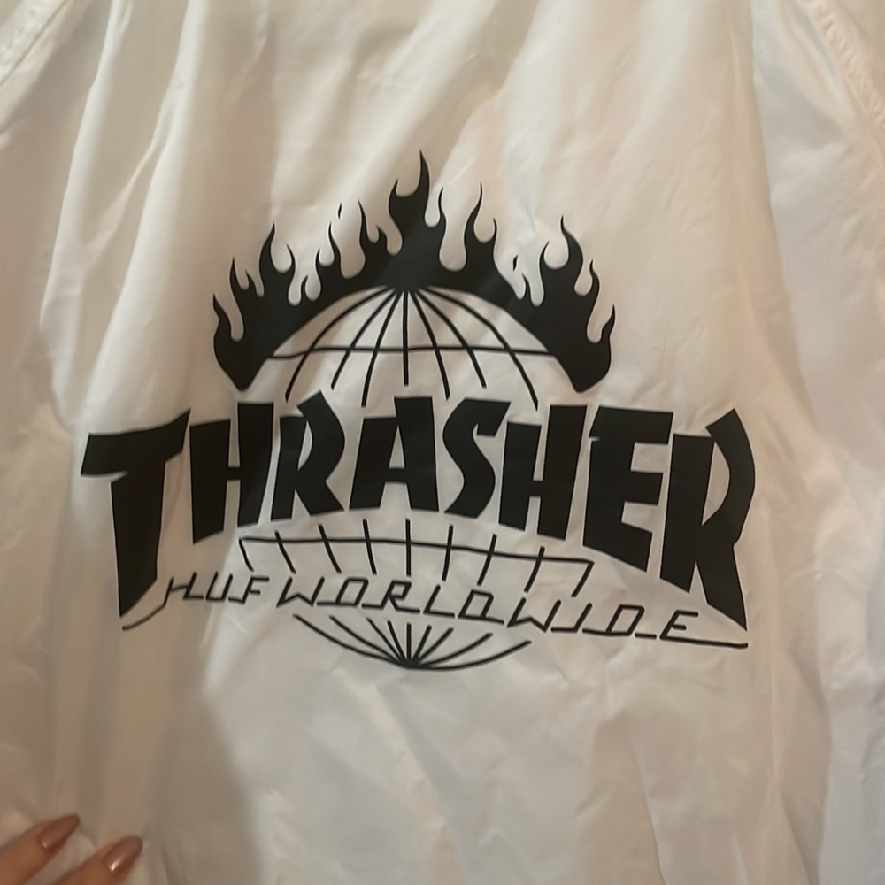 HUF Thrasher Huf World-wide White Wind Breaker Jacket Size Medium - Picture 4 of 9